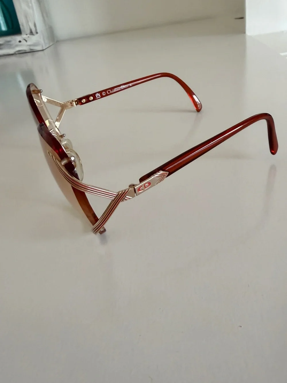 Vintage Christian Dior 2289 Sunglasses Optyl Gold Burgundy 80s Butterfly Austria